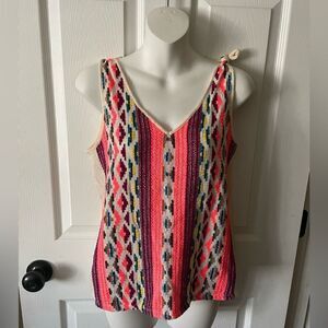 ANTHROPOLOGIE Top Dolan Aztec Oaxacan Embroidered Shoulder Tie Tank